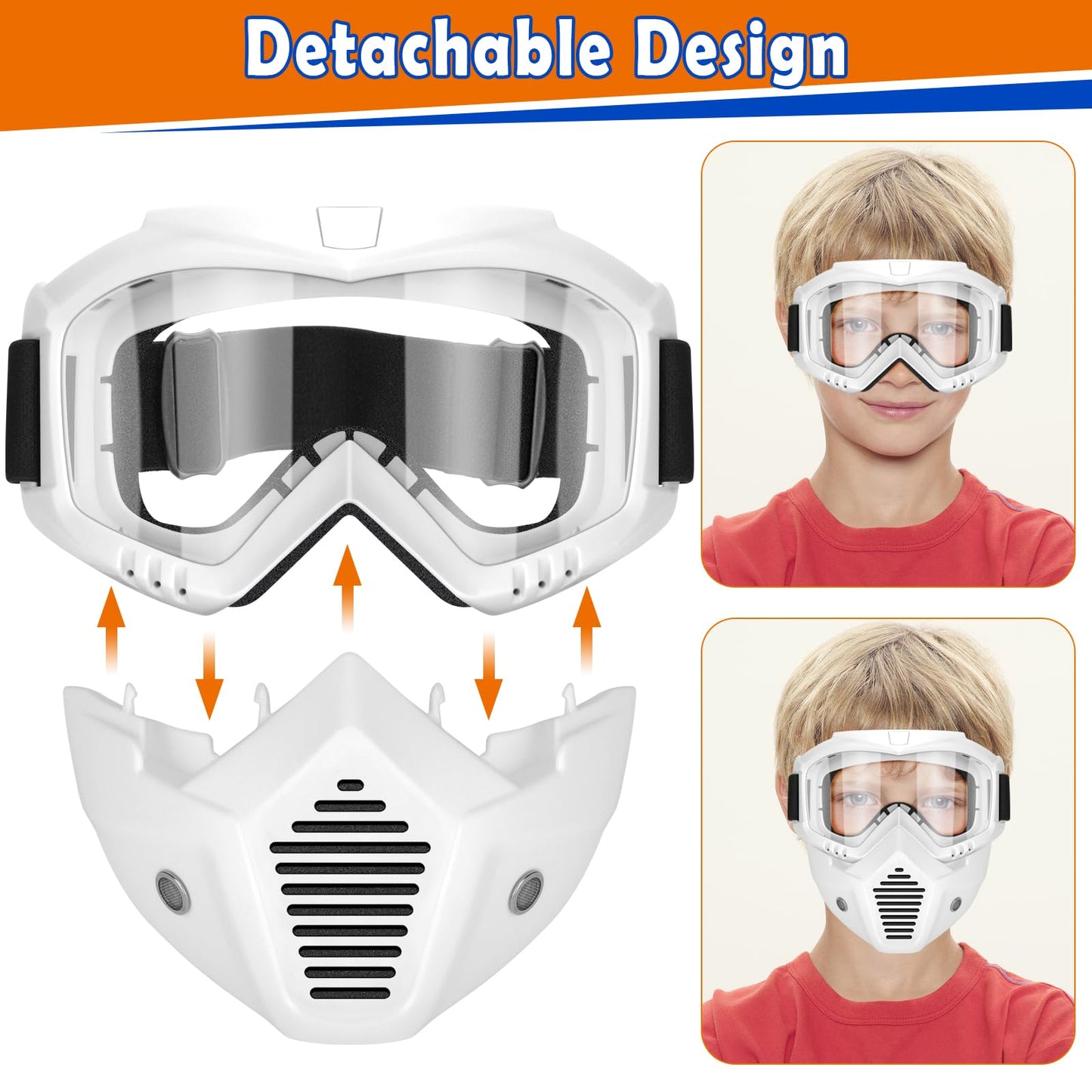 POKONBOY 2 Pack Detachable Masks, Tactical Mask with Goggles Compatible with Nerf Rival, Apollo, Zeus, Khaos, Atlas, & Artemis Blasters Rival Mask (Black & White)