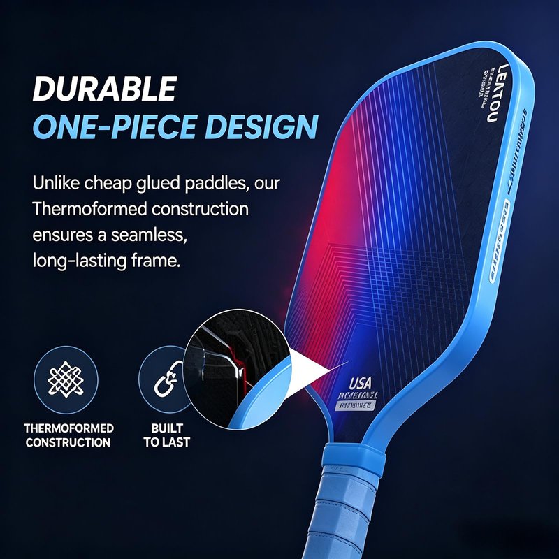 LEATOU T700 Carbon Fiber Pickleball Paddle - Professional Thermoformed Surface, 16mm Honeycomb Core for Max Power & Spin - USAPA Standard, High Performance Clearance Deal (Black/Blue)