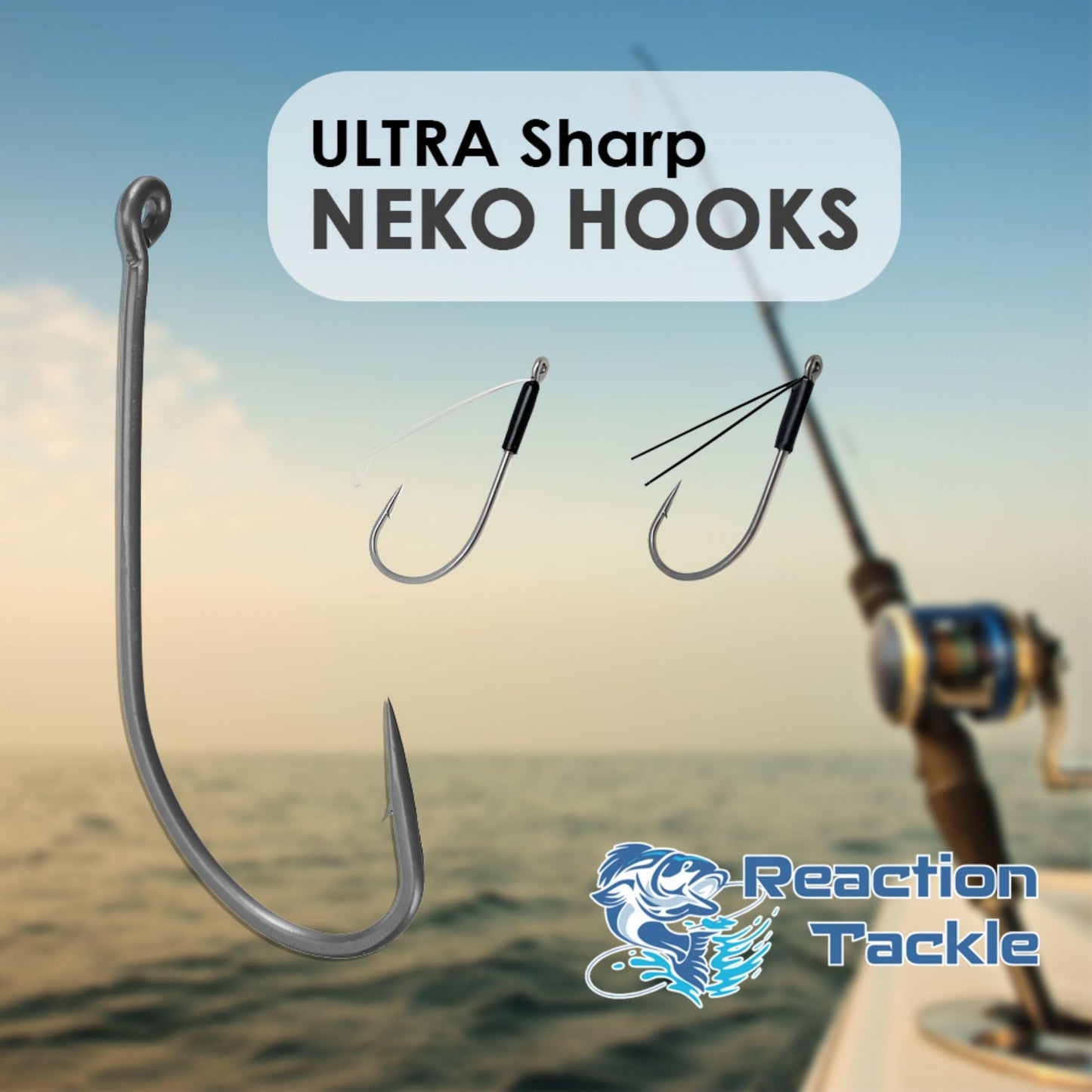 Reaction Tackle Neko Hooks - Weedless Finesse Fishing Hooks for Bass - High Carbon Steel Wacky and Neko Rig Hooks for Soft Plastic Worms - #1/0 Wire Guard (25-Pack)
