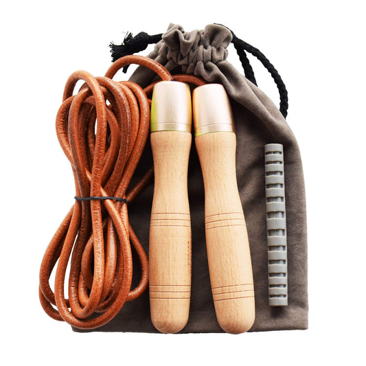 Ahomie Leather Jump Rope, Adjustable Skipping Jumping Ropes, with Rotary Bearing and Pure Wood Handles, for Gym & Home Fitness Workouts