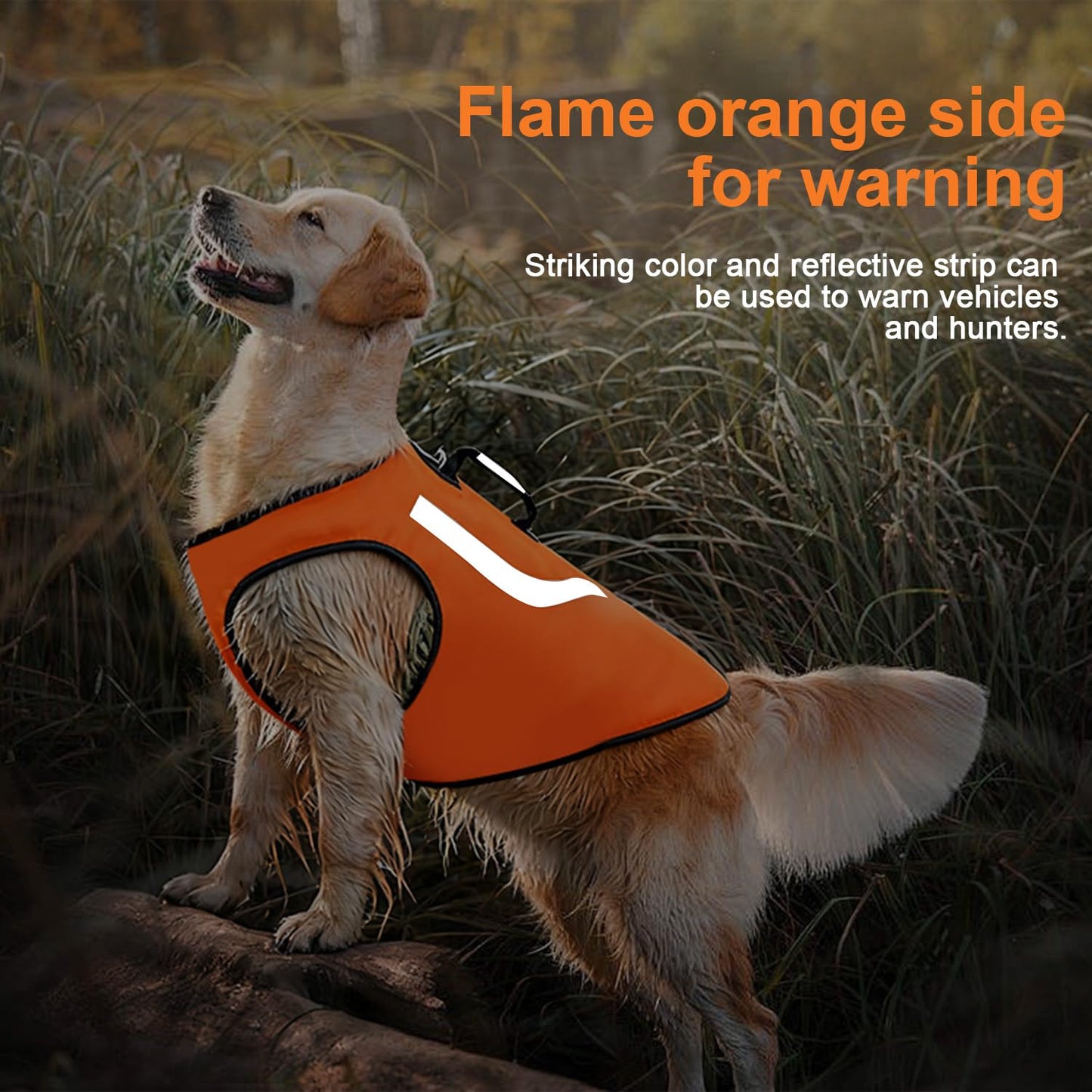 yrenoer Dog Hunting Vest - Reversible Reflective Tactical Style(Camo/Orange), 4.5mm Neoprene Waterproof, Lightweight Reflective Gear for Small/Medium/Large Breeds (M)
