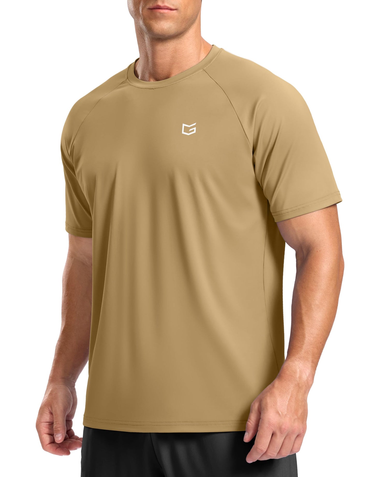 G Gradual Men's Athletic Workout T-Shirts Moisture Wicking Cooling Running Shirts Short Sleeve Performance Tee for Gym Tennis(Khaki,XXL)