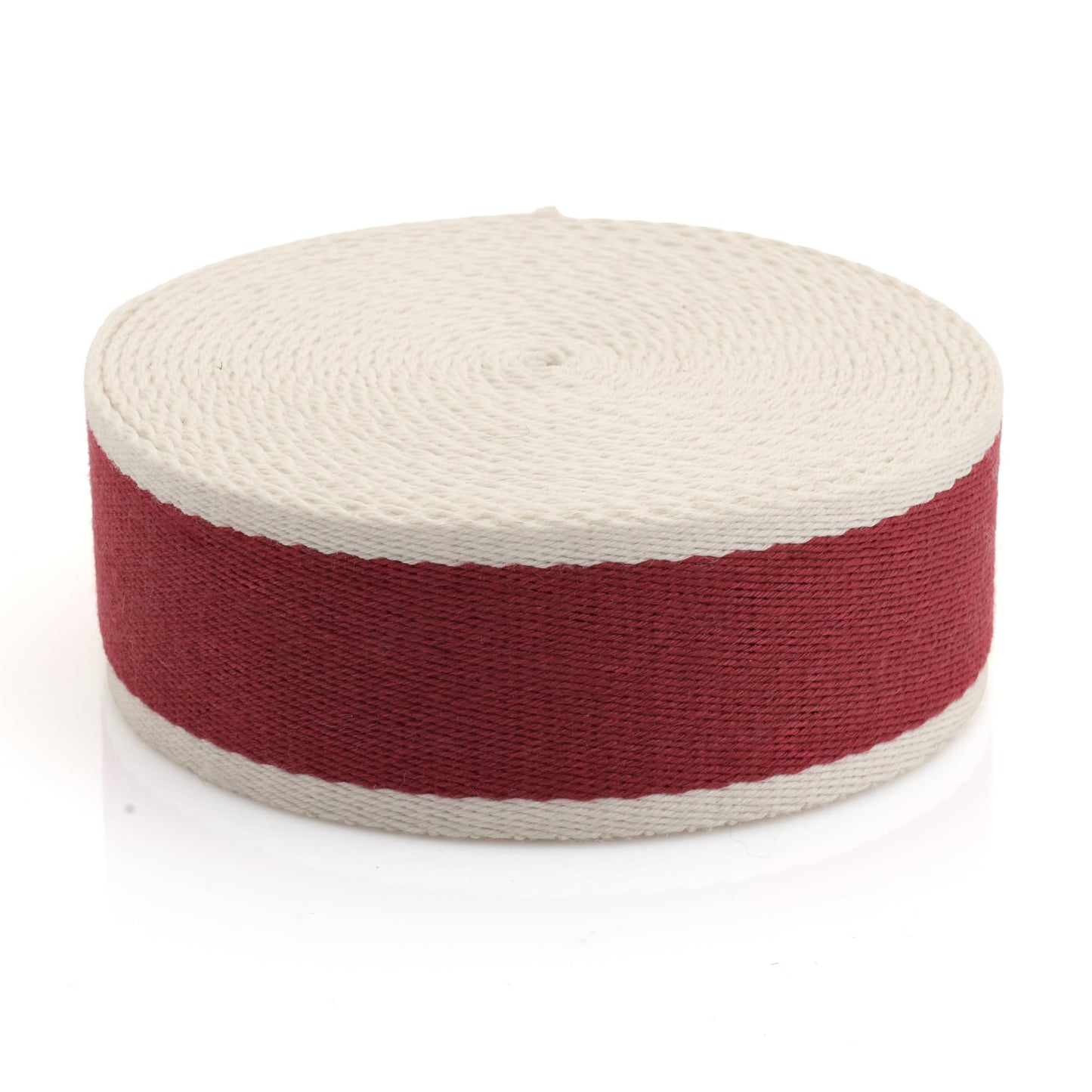 CRAFTMEMORE 1 1/2 Inches Cotton Webbing Strap, Two Tone Heavy Webbing Straps for Arts and Crafts, Luxury Bag Strap (2 Yards, Red-Ivory)