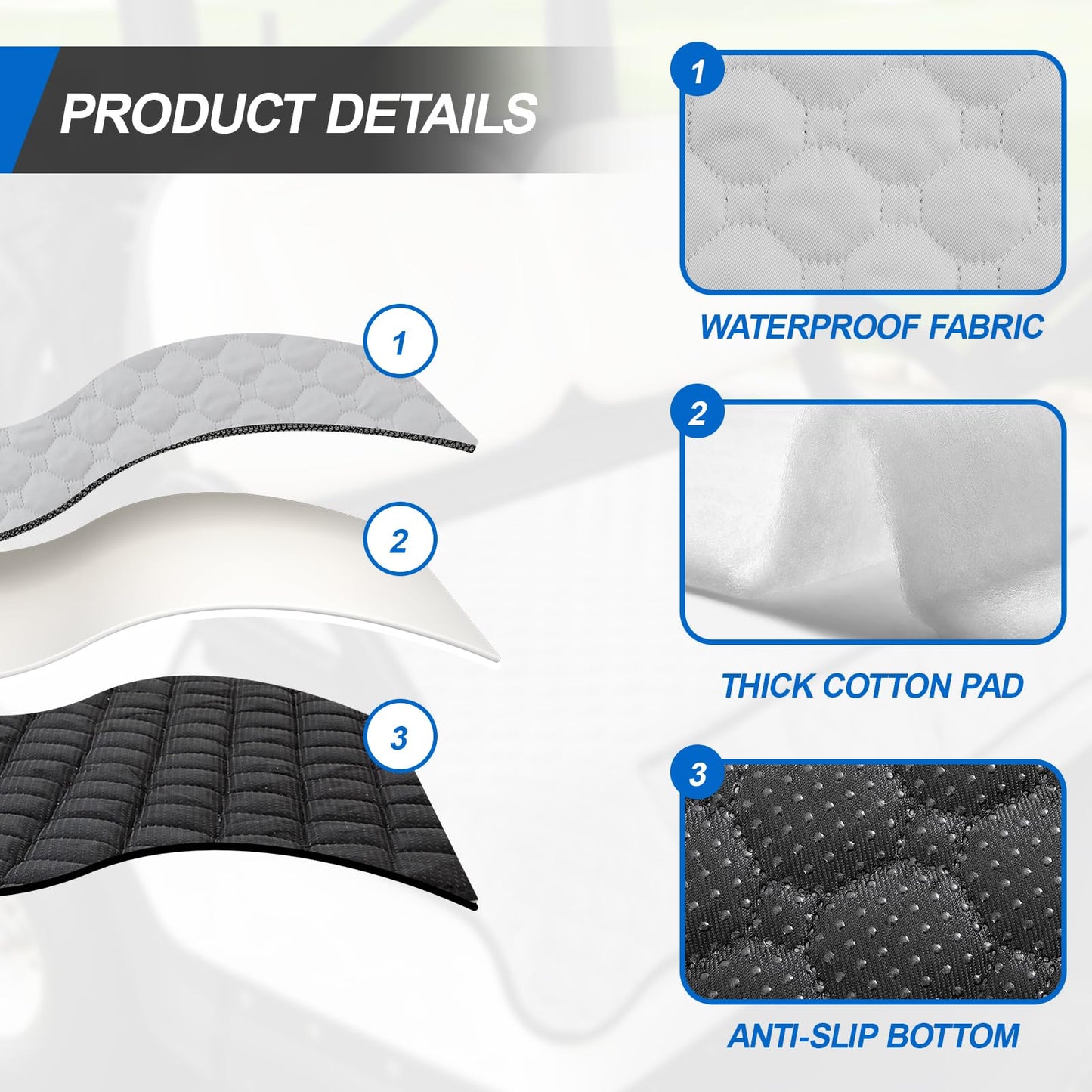 Gilprop 2 Pcs Grey Golf Cart Seat Covers, 51"x 31" Cool and Sweat Absorption Golf Cart Seat Towel Blanket with 4 Front Pockets & Nonskid Pocket and Nonskid Bottom for Home, Party