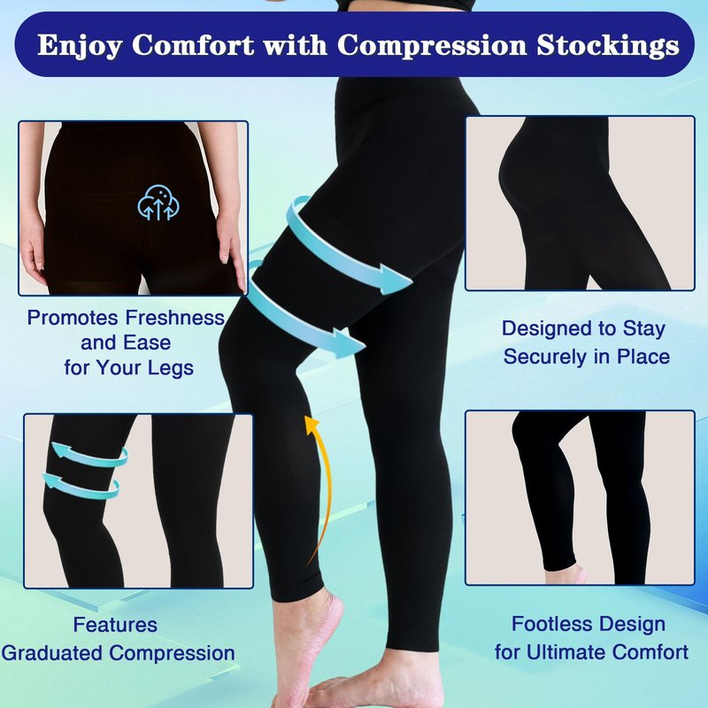 2 Pairs 20-30mmHg Compression Pantyhose for Women & Men, Medical Graduated Compression Leggings for Women, Footless Compression Stockings Support Compression Tights for Varicose Veins, Edema, Dvt