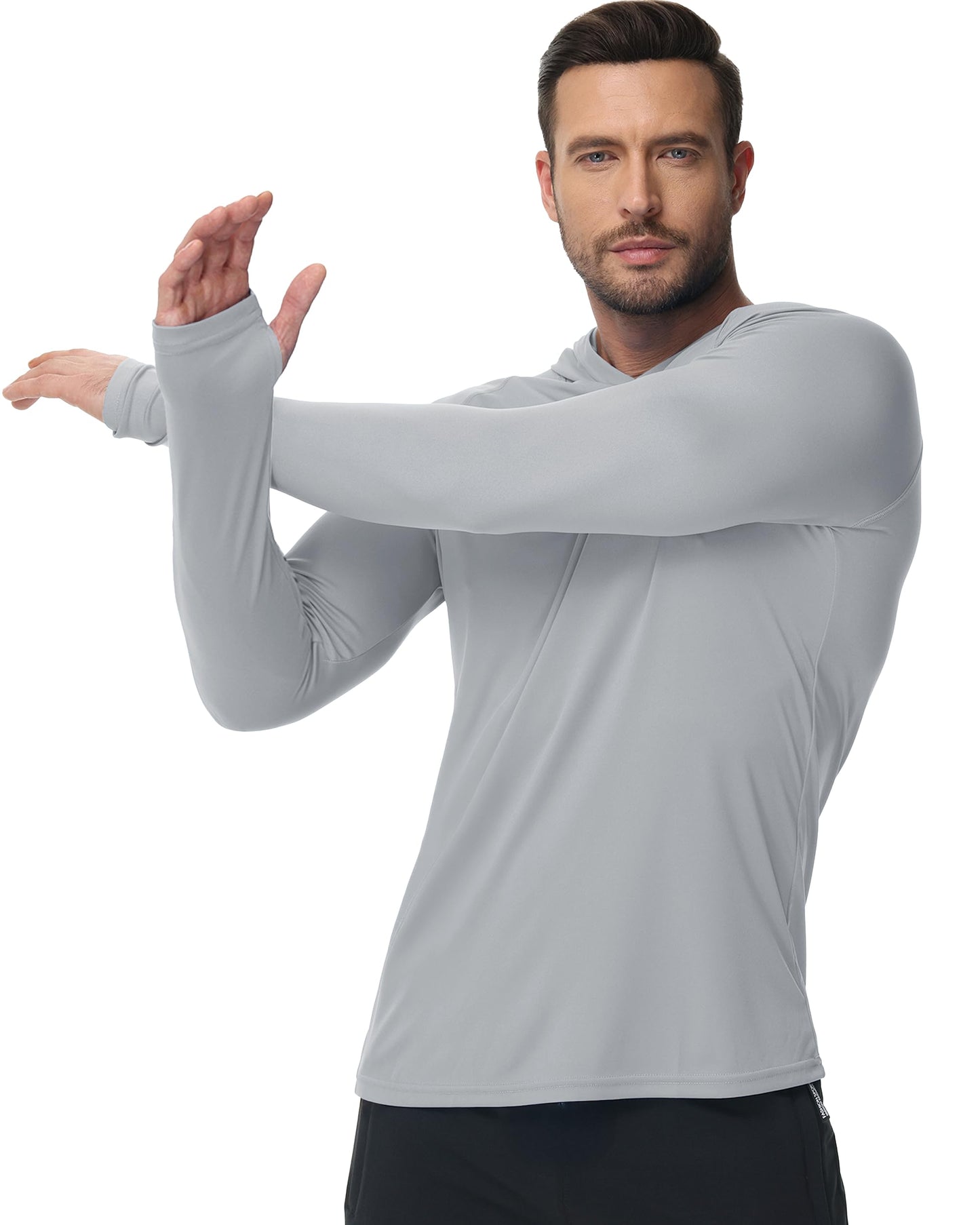 Boladeci SPF Shirts for Men Fishing Hoodies UPF 50 Long Sleeve Sun Protection with Hood Summer UV Water Rash Guard Swim Shirt Tops Gray L