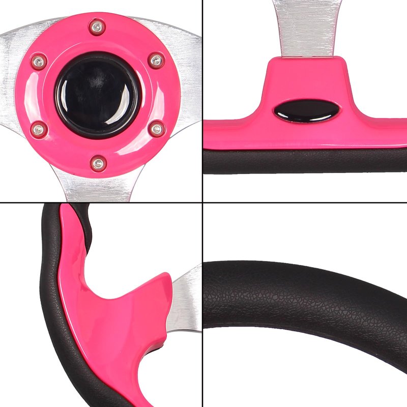GONMOT Pink D Shape Golf Cart Steering Wheel Universal Fit for Golf Cart Club Car DS and Precedent EZGO RXV & TXT, Yamaha, Tempo with Silver Aluminum Frame