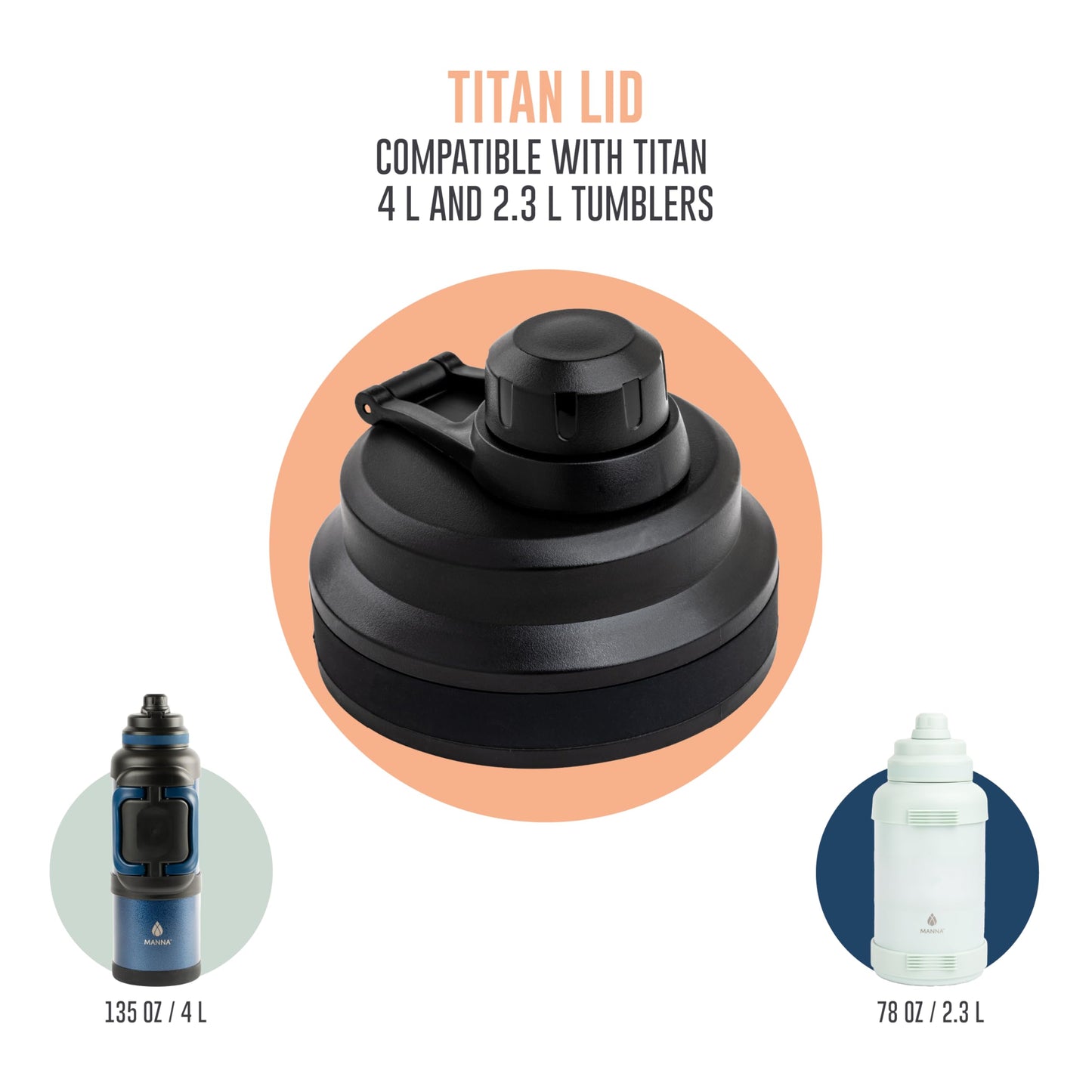 Manna Locking Pour Spout Lid for Titan Sports Bottle - Black - 4 Lids