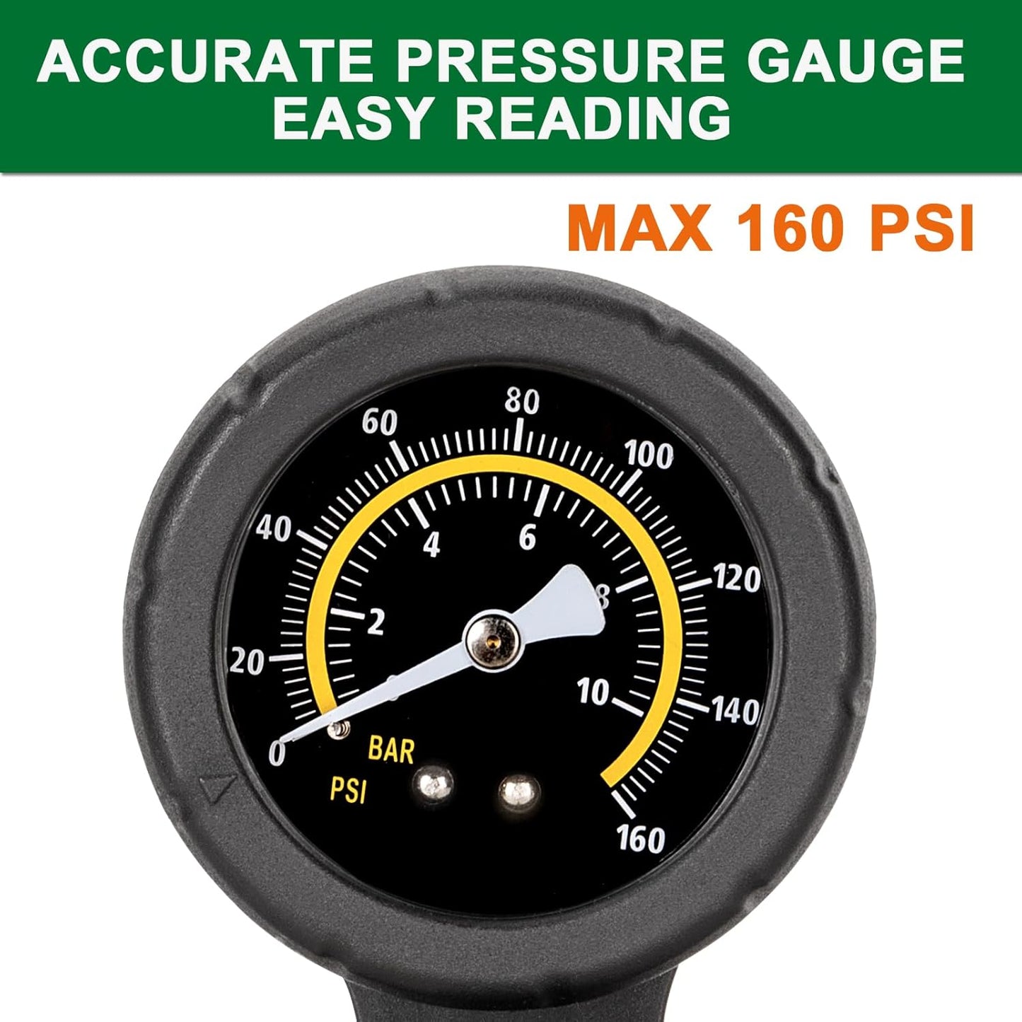 Bike Pump with Pressure Gauge - 160 PSI Portable Air Pump for Presta & Schrader Valves | Compact Design
