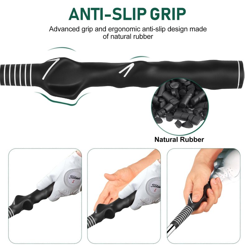 KALAUTO Retractable Golf Swing Trainer with Golf Swing Band-Telescopic Club Retractable Golf Swing Training Aid with Golf Grip Trainer,Tempo Stick Golf/Warm Up/Indoor Golf Practice(Black-Right Hand)