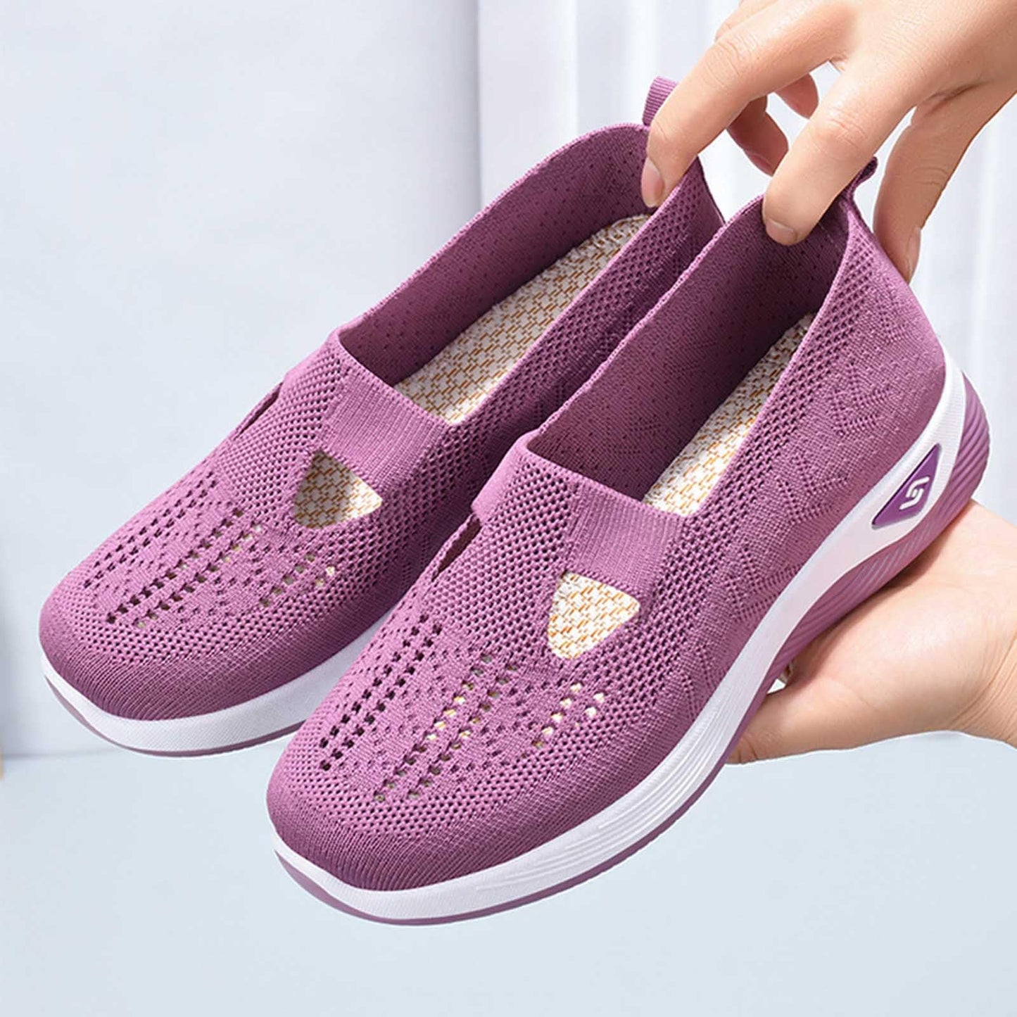 Generic Dress Sneakers Men Women's Slip on Sneakers Shoes Woven Orthopedic Breathable Soft Shoes Walking Diabetic Foam Shoes Hands Free Slip in V-667 Hot Pink 6.5