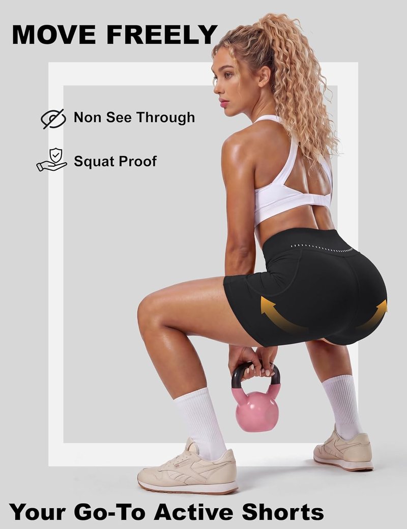 Women's 5-Inch Biker Shorts with Pockets - No Front Seam Compression for Yoga & Running