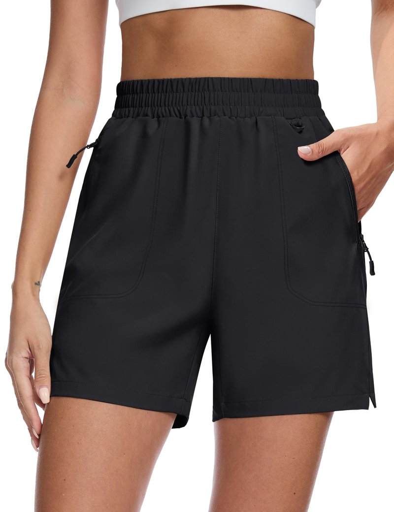MAGCOMSEN Hiking Shorts Women Lightweight Quick Dry Black Cargo Shorts 5 Inseam Golf Shorts with Pockets Casual Athletic, L