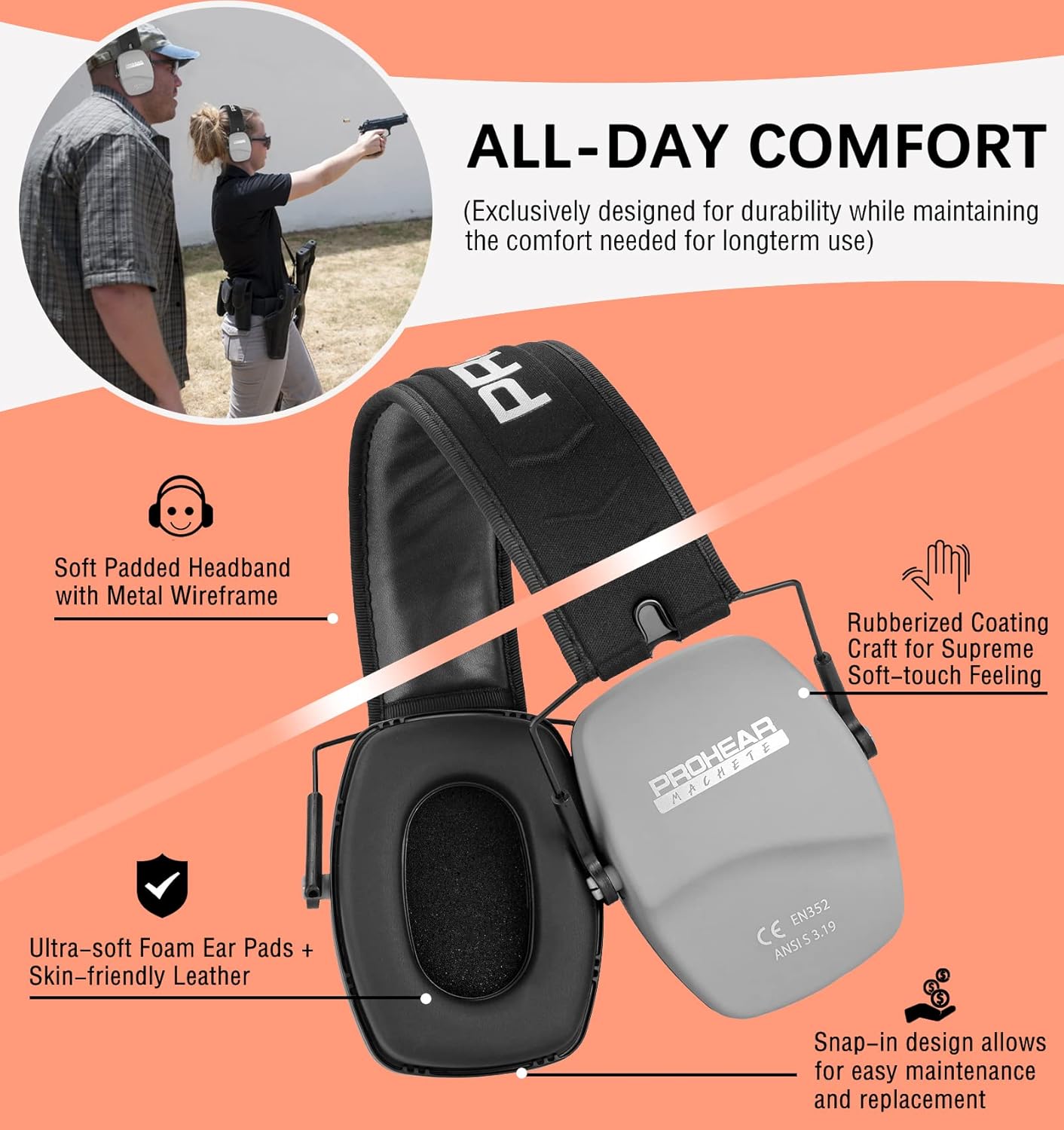 PROHEAR Ear Protection Earmuffs - Slim Design for Shooting & Noise Reduction | Comfortable Fit