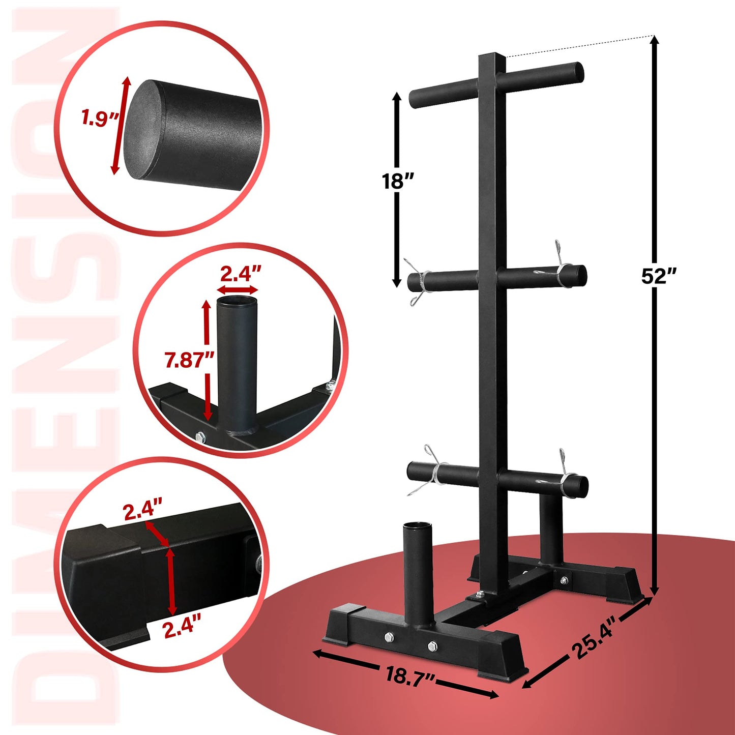 Yes4All 6-Pegs Olympic Weight Plate & 2 Barbells - Weight Plate Tree Holder & Vertical Barbell Storage Rack