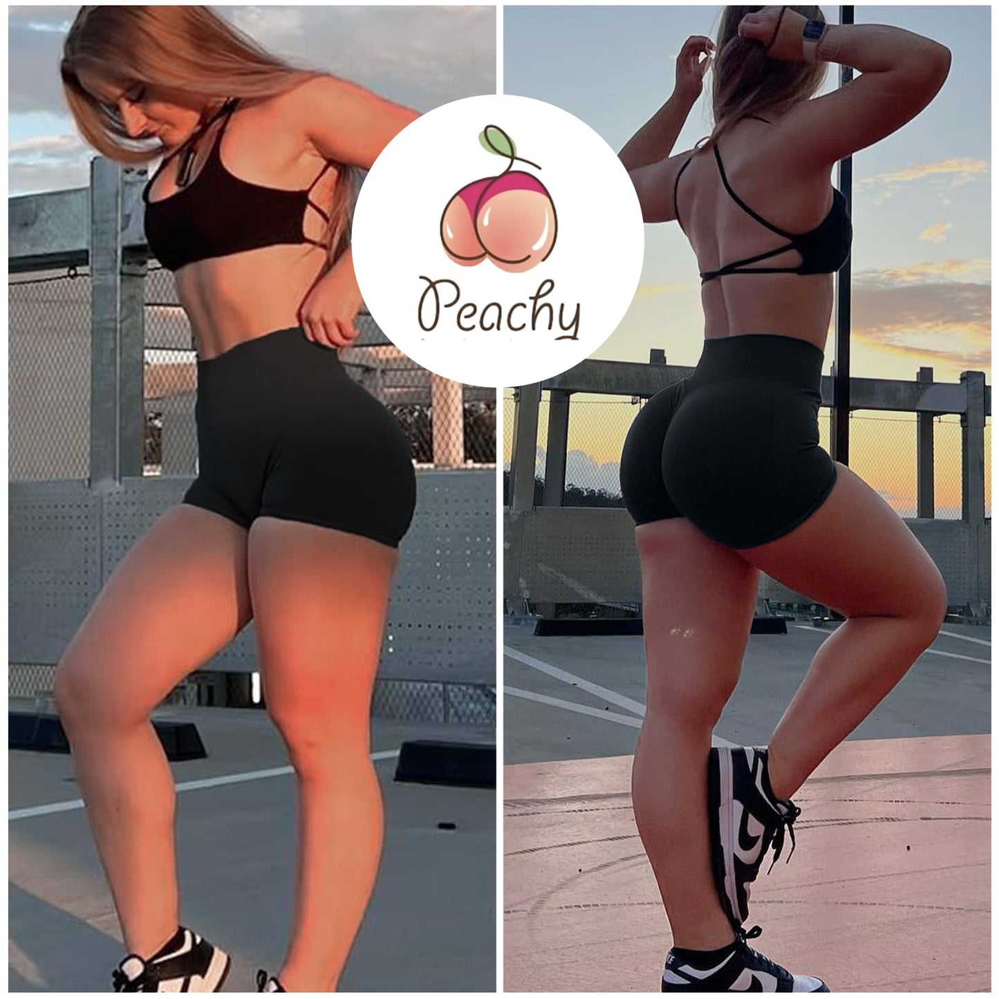 POWERASIA 4.5" Workout Impact Shorts Hidden Scrunch Butt Lifting Gym Booty Biker Shorts for Women Tummy Control Black
