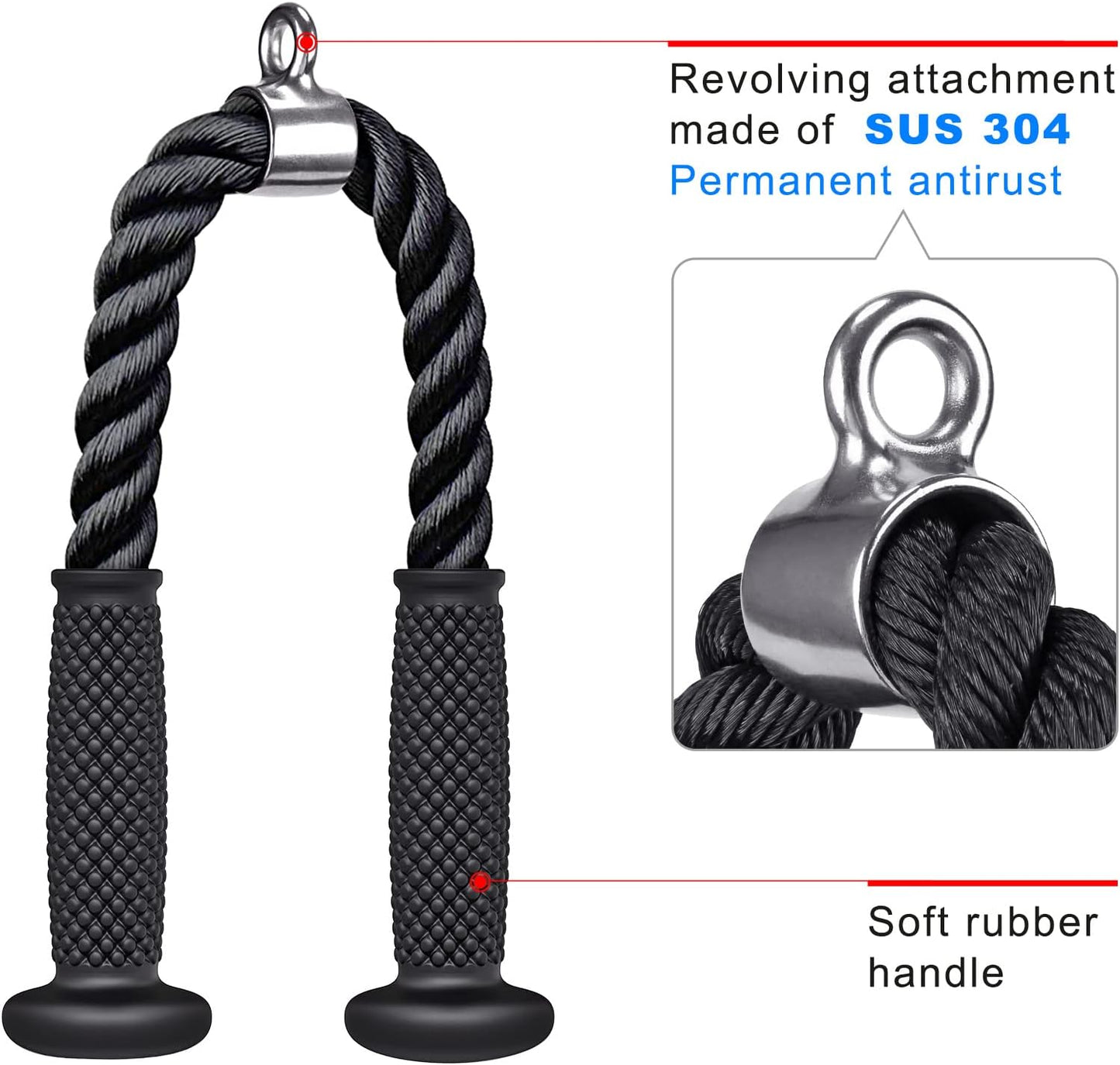 Kipika Tricep Pull Down Attachment - Cable Machine Accessory for Home Gym | Durable Pulley System Fitness Equipment