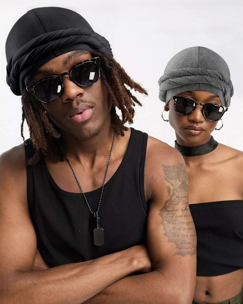 Ababalaya 4PCS Adjustable Satin Lined Halo Turban Durag for Men &Women, Sleeping Bonnet, Beanie Hats, PRE-Tied Headwraps for Hair Loss