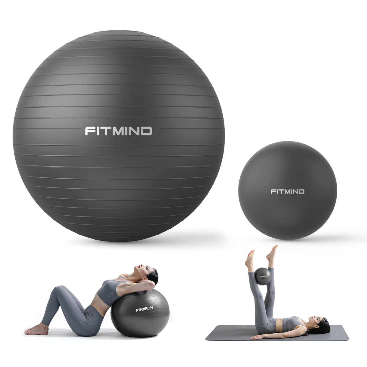 FITMIND Exercise Balls Set 22-30 Inch & 9 Inch, Small Pilates Ball with Pump, Pregnancy Ball for Women, Yoga Balls for Exercise, Small Exercise Ball for Between Knees, Stability, Physio