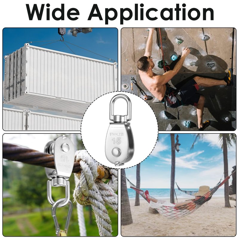 12 Pack M15 Pulleys for Rope, 304 Stainless Steel Wire Rope Cable Pulley, Heavy Duty Swivel Pulley Wheel Hanging Wire Towing Wheel for Lifting
