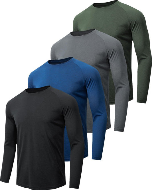 MLYENX 4 Pack Long Sleeve Shirts for Men UPF 50+ UV Sun Protection Quick Dry Moisture Wicking Workout Tee Shirts S