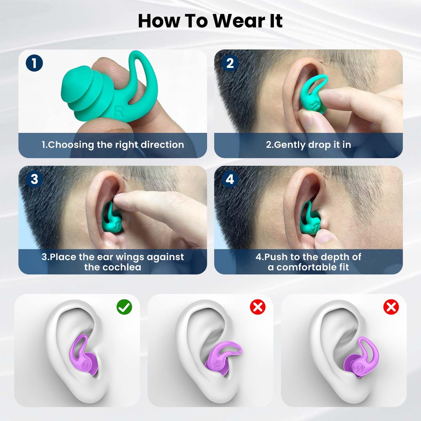 Waterproof Ear Plugs for Swimming Adults - 4 Pairs Reusable Silicone Ear Plugs for Women & Men, Keep Ear Water Out Swimming, Showering, Bathing, Surfing, Water Sports