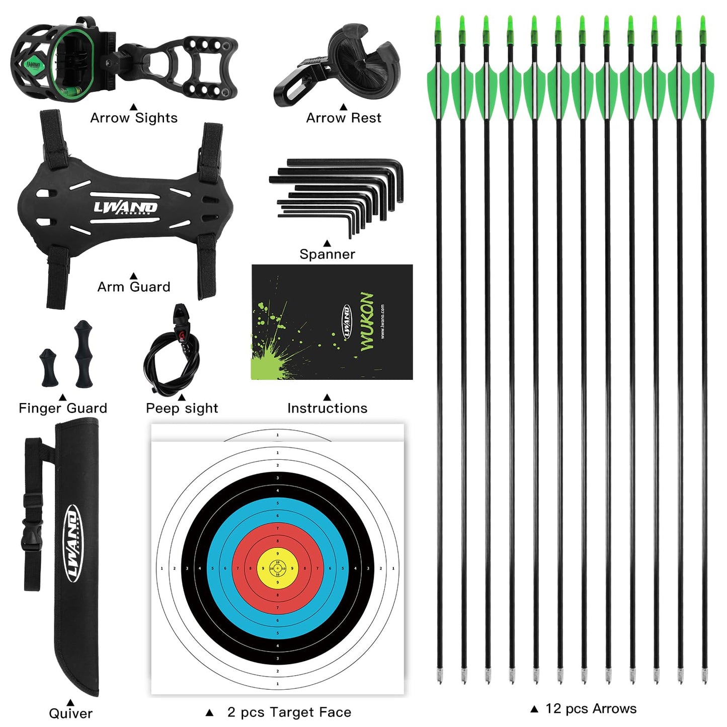 LWANO Compound Bow Set for Youth & Kids,Beginners Bow and Arrow Set,Right Handed,Draw Length 18"-27",10-30Lbs Draw Weight,260fps (Black, Basic Set, Right Hand)