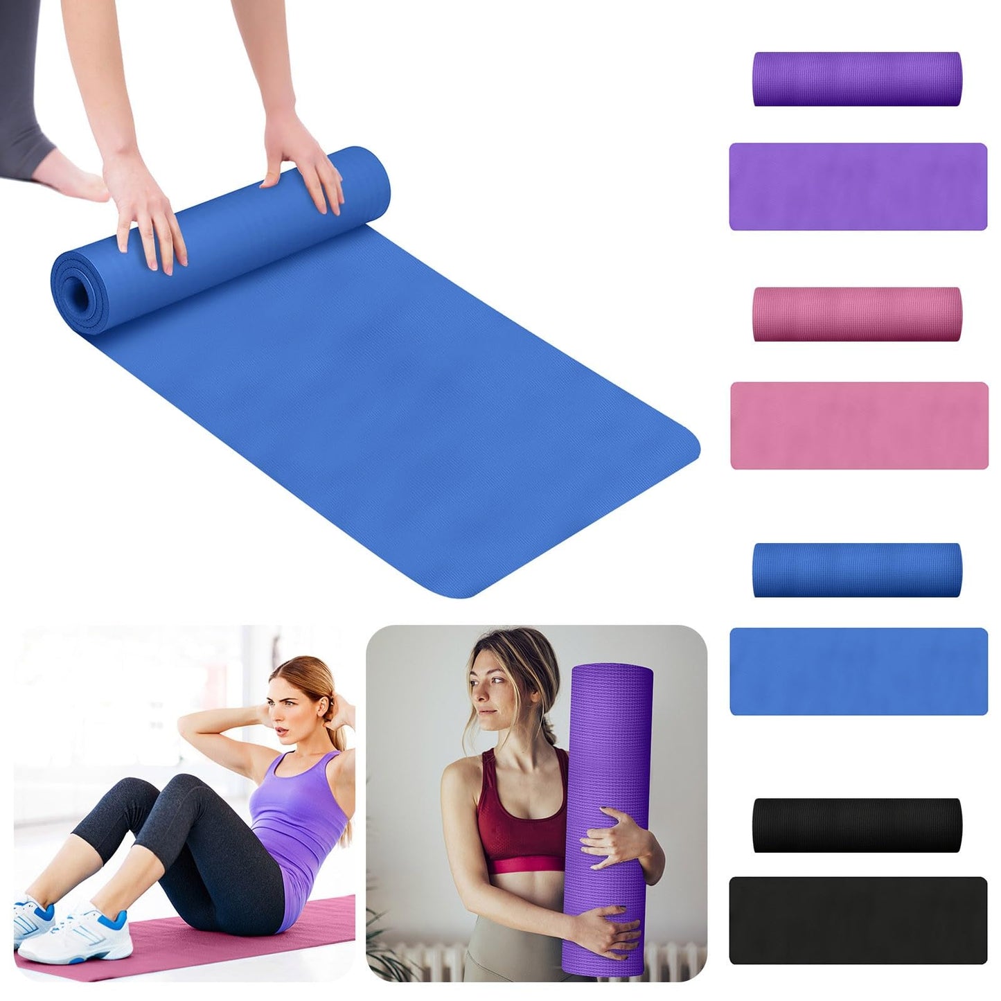 generic Pink Yoga Mat 5mm Thick Anti-Tear High Density Non Slip Exercise Mat with Carrying Strap Hot Yoga Mat for Fitness, Pilates, Stretching, Home Yoga, Gym, Floor, Workouts, 68 X 23 Inch, Purple