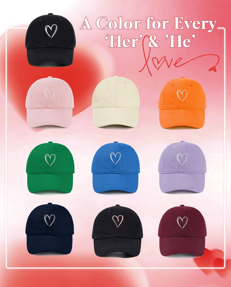 Zando 2026 Trendy Unisex Valentines Baseball Caps Embroidered Heart Hats for Women Preppy Dad Mom Adjustable Purple Ball Cap Plain Cotton Trucker Hat for Workout Running Golf Tennies Travel One Size