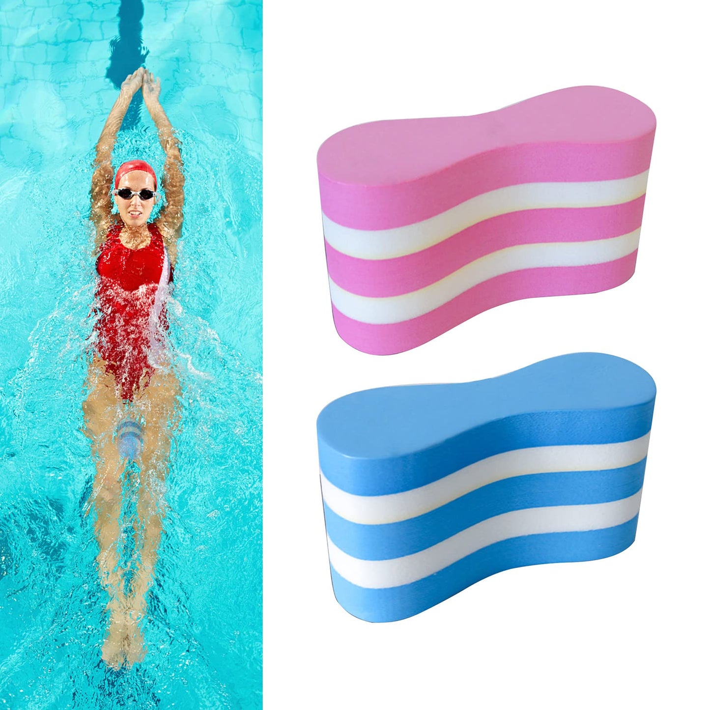 VOCUEL Swimming Pull Float Soft Swimming Float-Kickboard EVA Swimming Pull Buoy Float Swimming Training Aid for Adult Beginners, 23.5*13*8.5cm, Pink