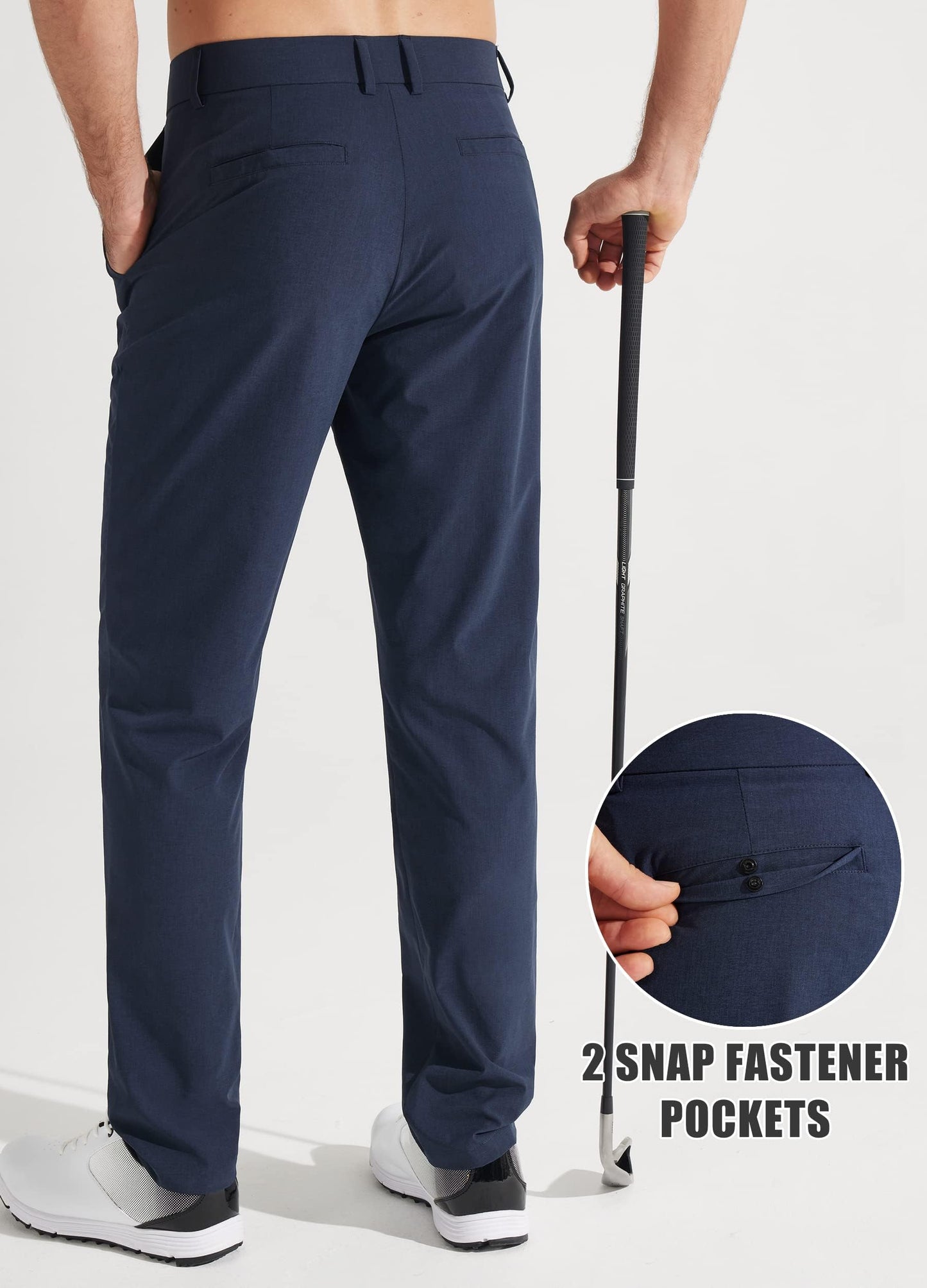 Libin Mens Golf Pants Classic Fit Stretch Work Dress Pants 32" Quick Dry Lightweight Business Casual Trousers Comfort Water Resistant, Navy Blue, 40W x 32L