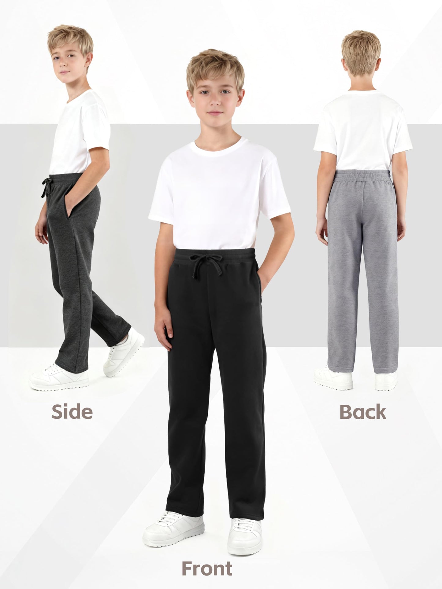 Aocku 4 Pack Boys Sweatpants Fleece Cotton Boys Joggers Athletic Open Bottom Sweat Pants with Pocket and Drawstring Set B M