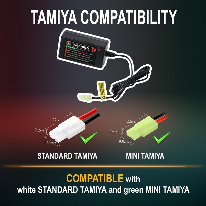 Lancer Tactical Nimh Battery Pack with Smart Charger, Two Pack of Nunchuck 9.6v 1600 mAh Tamiya Connector with Compact Smart Charger for 8.4v - 9.6v NiMh Airsoft AEG Batteries
