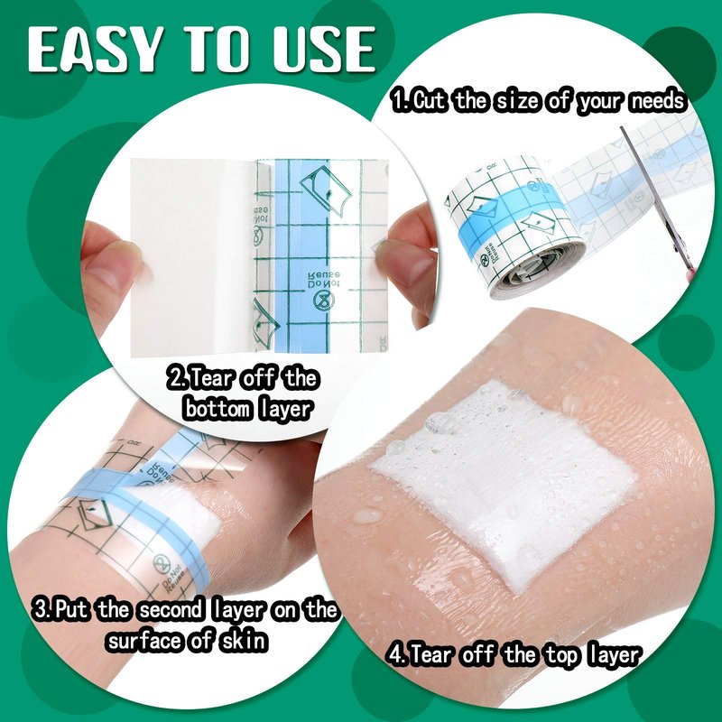 Nuanchu 4 Rolls Transparent Dressing Adhesive Bandage Yard Clear Medical Tape Waterproof Tattoo Tape Cover up for Skin Swimming(2 Inch x 5.47 Yard)