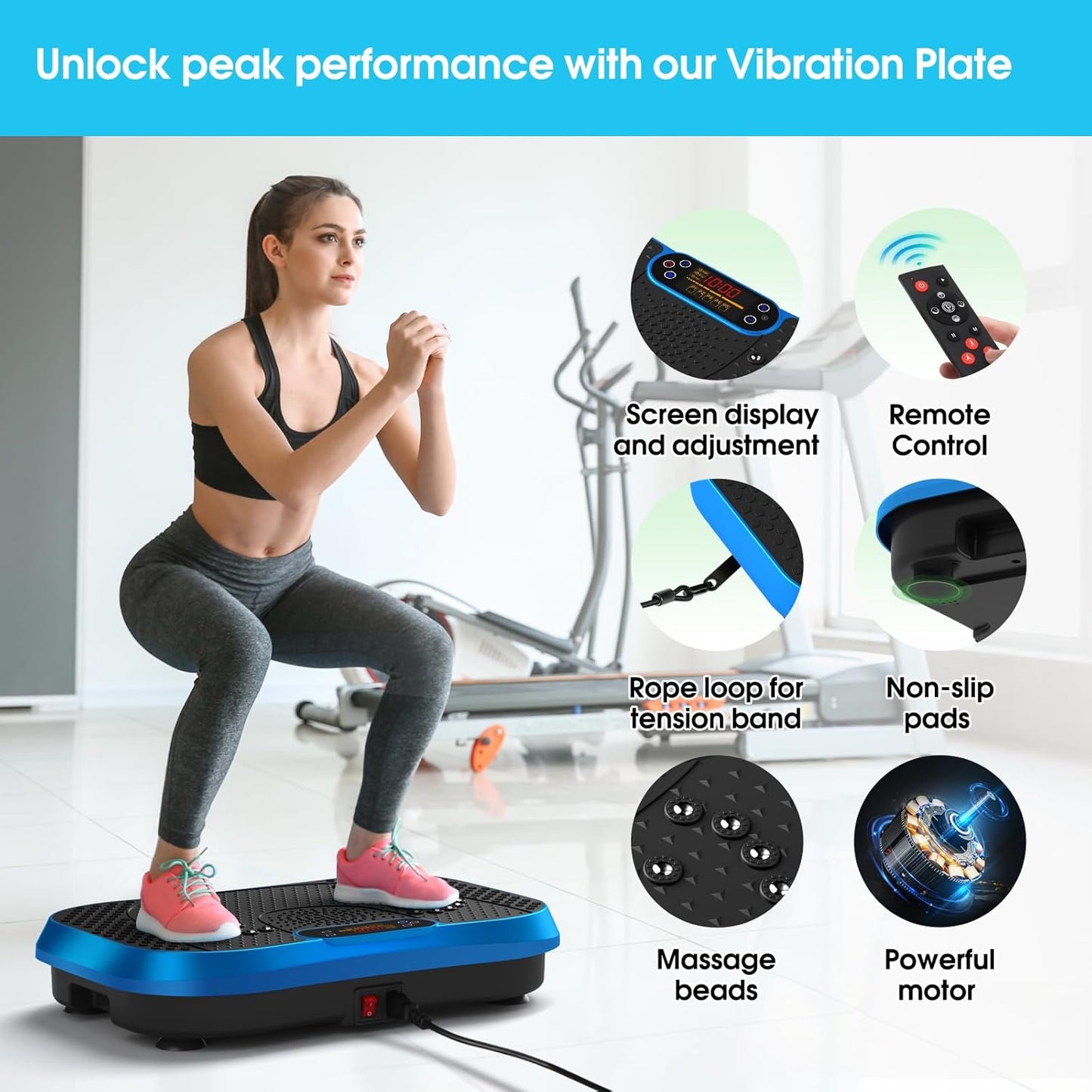 Waver Vibration Plate Exercise Machine - Lymphatic Drainage & Weight Loss | 120 Speed Levels, Full-Body Workout with Resistance Bands