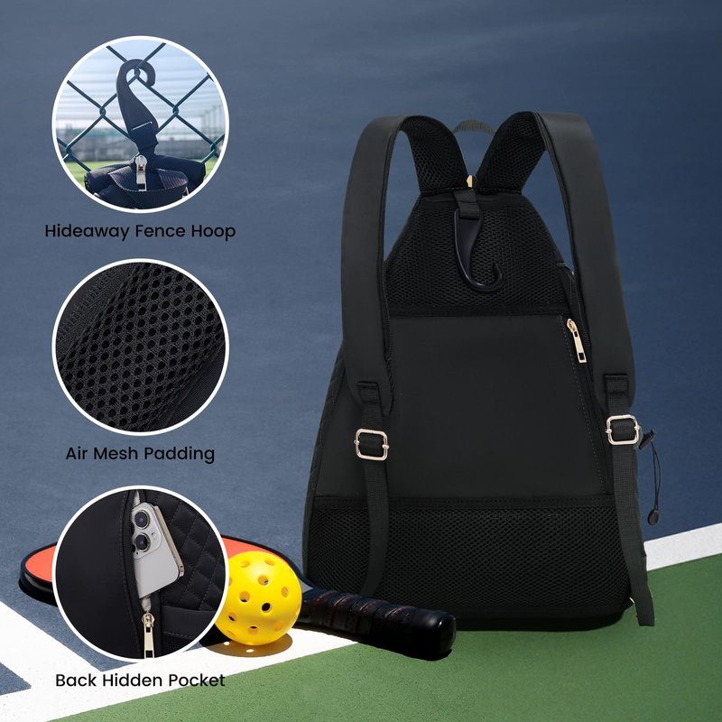 Sucipi Pickleball Bag for Women, Pickleballs Backpack with Fence Hook Reversible Quilted Crossbody Sling Bags Tennis Bags Backpack Pickle Ball Paddle Bag-Holds Paddles, Pickleballs Accessories