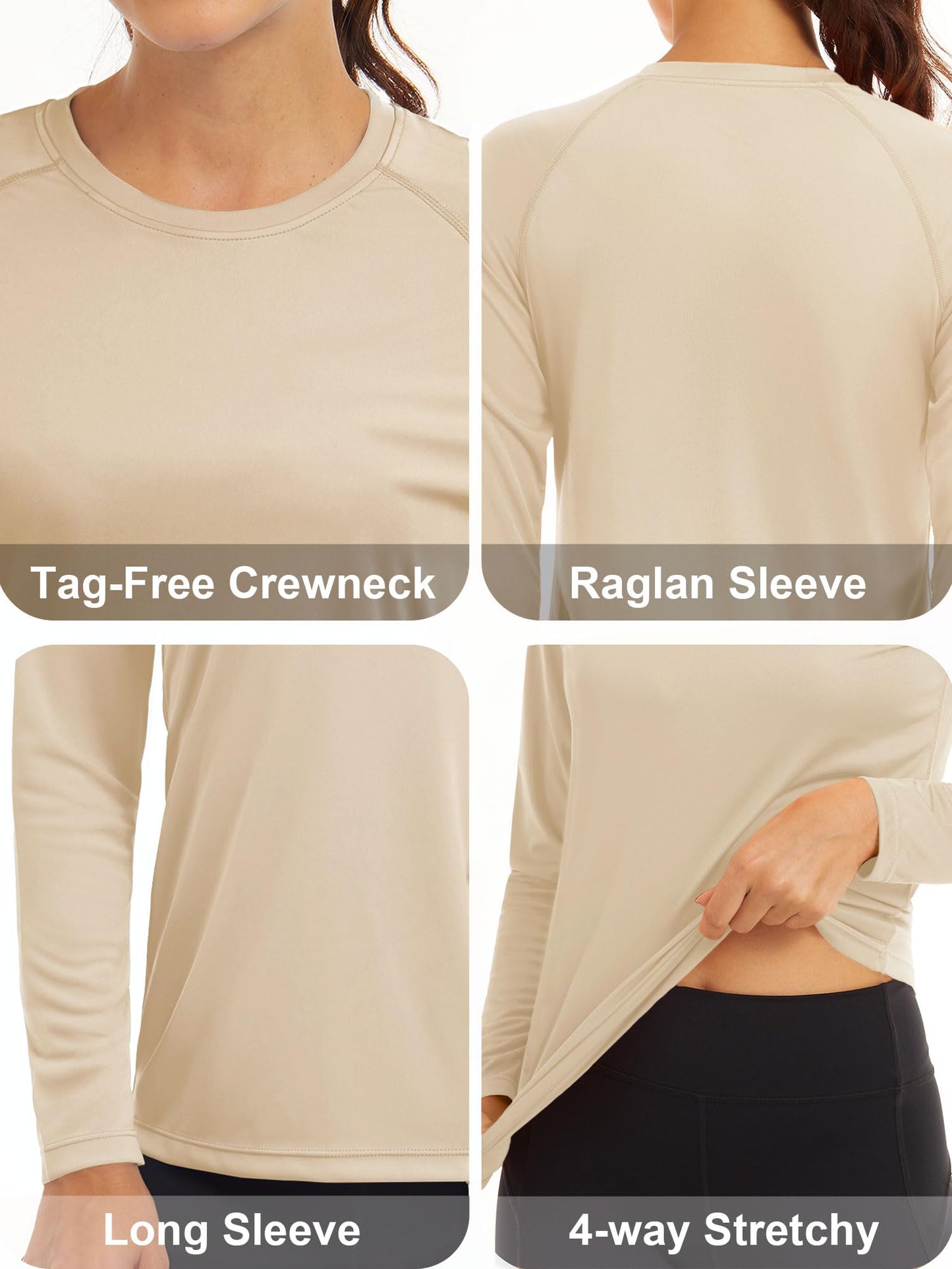 MAGCOMSEN Workout Shirts for Women Running Shirts Women UV Shirts Summer T Shirts UV Protection Shirts for Women Long Sleeve Shirts for Women Light Apricot