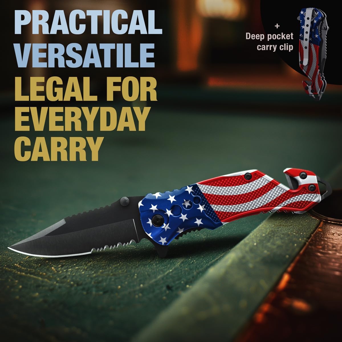 GOOD WORKER Pocket Knife American Flag - Small Legal Knives fo EDC - Patriotic American Gifts - US Flag Tactical Folding Knives for Men Boys Teenage - Nice Hand Folding Knife United States 6680 F