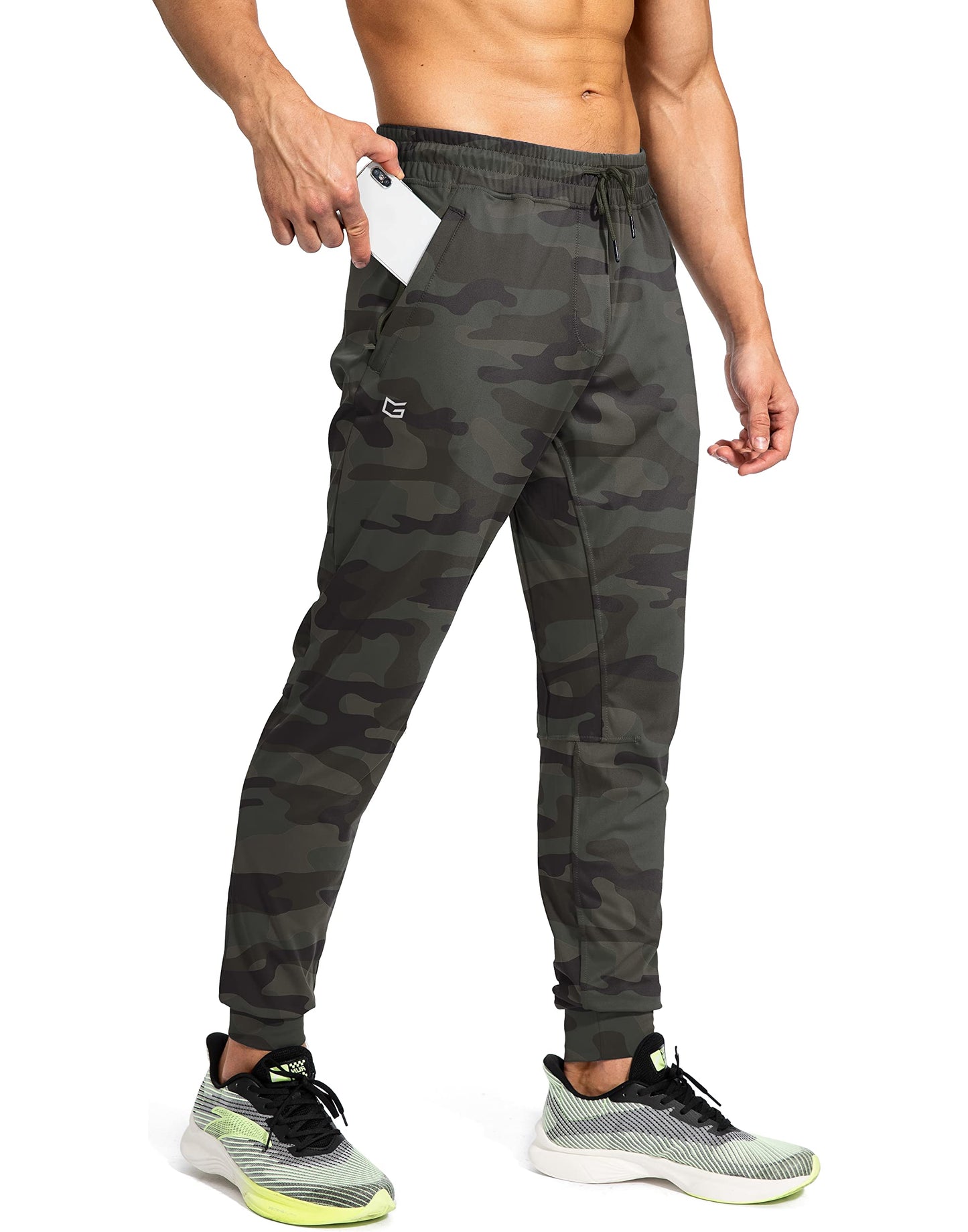 G Gradual Men's Sweatpants with Zipper Pockets Athletic Pants Traning Track Pants Joggers for Men Soccer, Running, Workout(Green Camo,XS)
