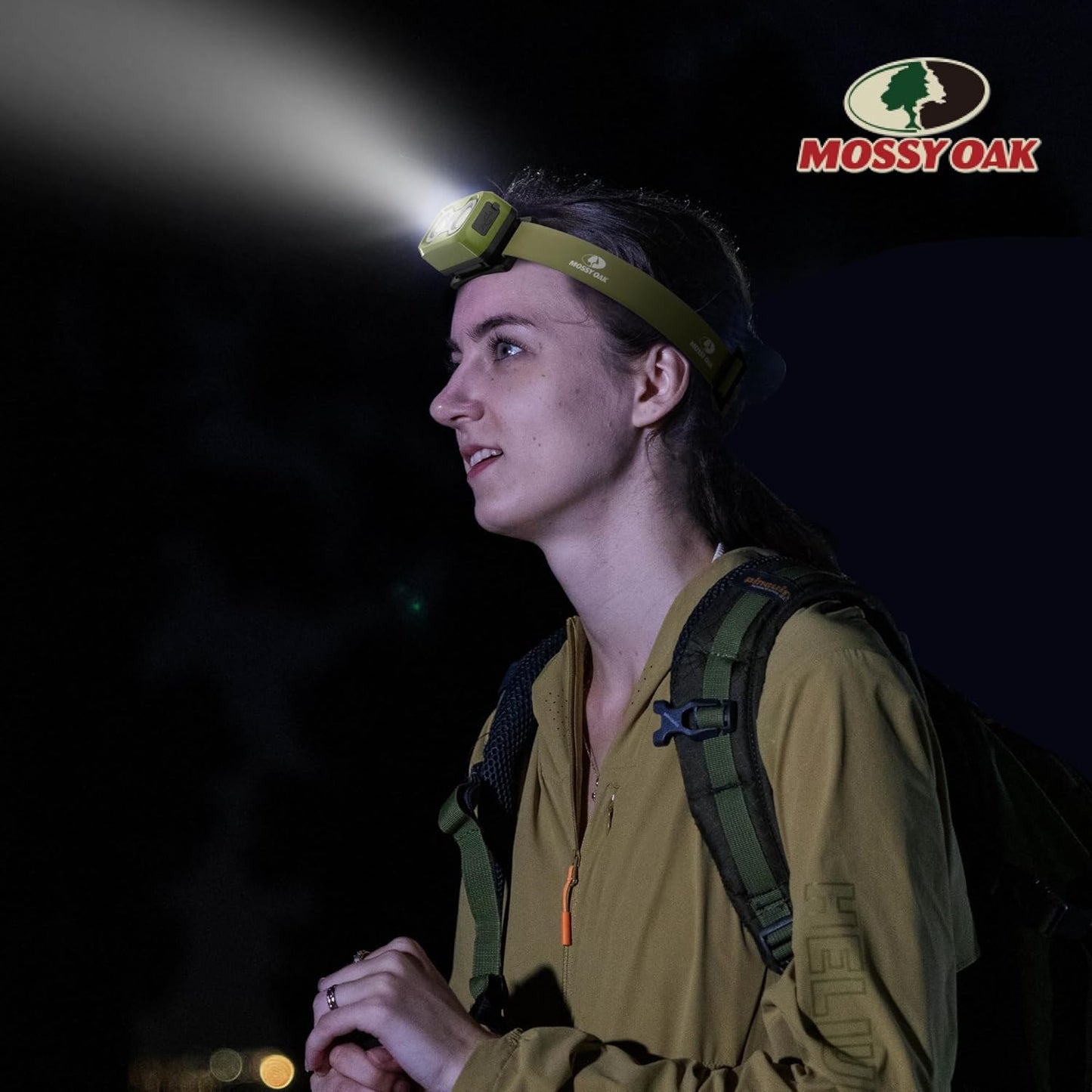 Mossy Oak Rechargeable 600 Lumens LED Headlamp - Lightweight, Waterproof, Dimmable | Ideal for Hunting & Camping
