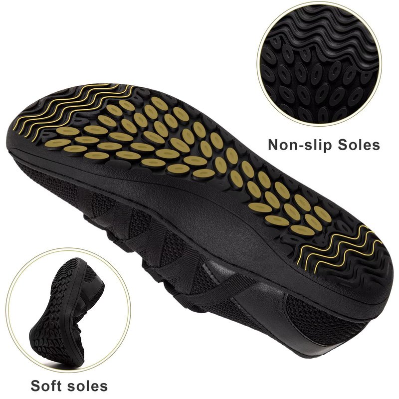 Linenghs Barefoot Shoes Women Fashion Sneakers Minimalist Wide Width Toe Box Zero Drop Size 8 Ladies Comfortable Soft Stretch All Black 39