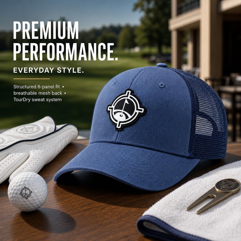 Premium Golf I Gym I Boat I Hiking I Tennis I Bike Hat – TourDry Sweat System, Odor-Resistant Sweatband, Moisture-Wicking Liner, Structured 6-Panel Design, One Size Fits All- Dark Blue