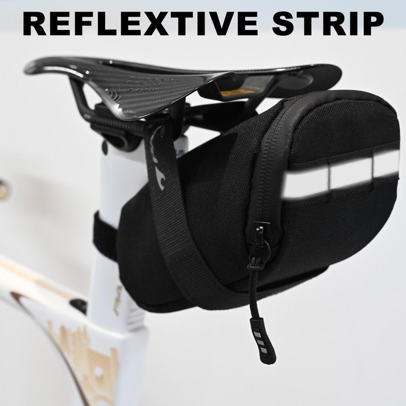 PARDUS Bike Saddle Bag, Water Resistant Bicycle Seat Bag, Durable Under Seat Storage Pouch with Multi-Tool Sleeves, Small Compact Bike Bag, Black