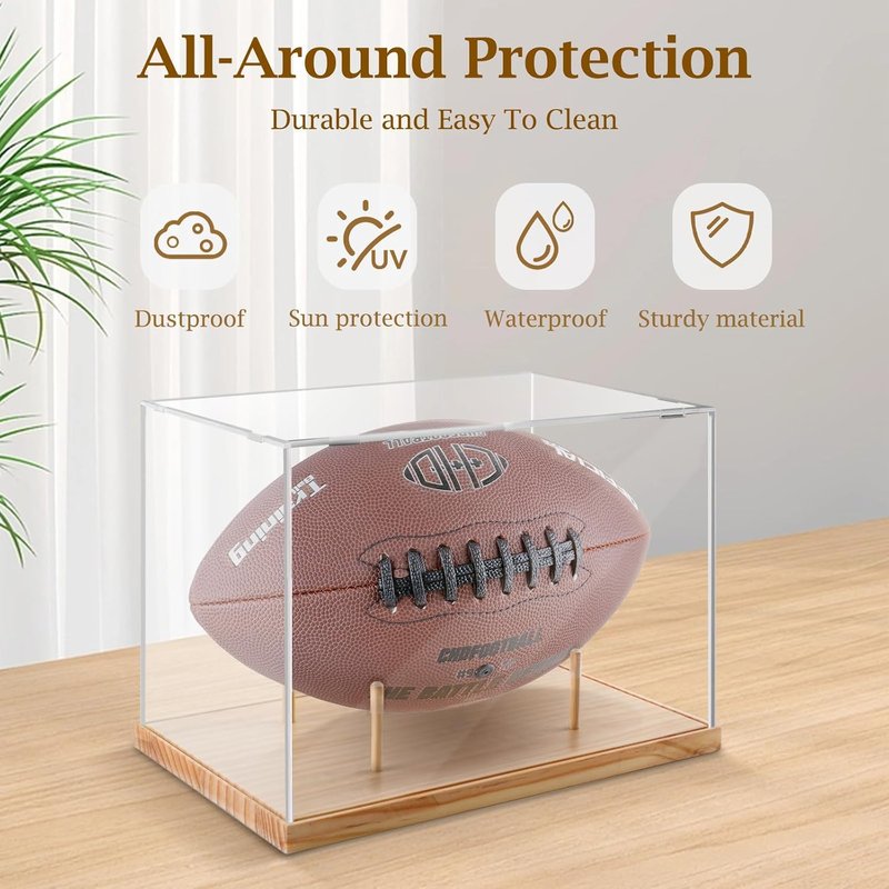 Football Display Case - UV Protected Acrylic Case for Autographed Footballs | Removable Stand & Sports Collectibles