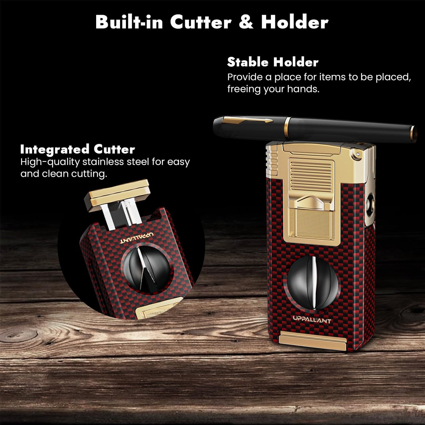 5-in-1 Torch Lighter with Cutter, Punch, Holder, Draw Enhancer Tool and Dual Jet Flames, Refillable Butane Torch Lighters Gifts for Men, Versatile Accessories, Windproof Lighters for Candle, Travel