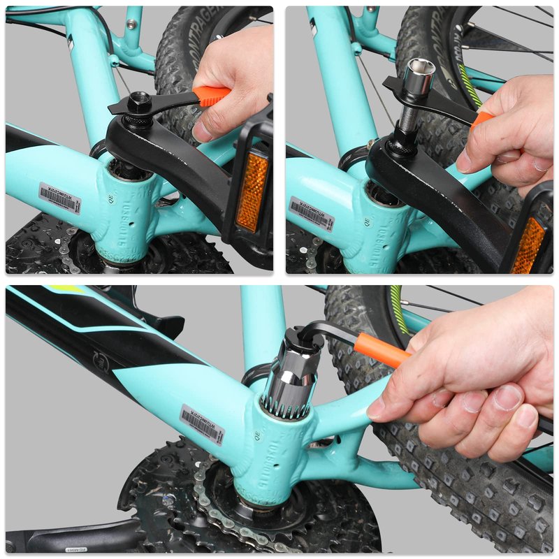 Oumers Crank Puller Bike Tool, Bike Crank Extractor + Bike Bottom Bracket Remover + 16mm Spanner Wrench + Hexagonal Wrench for Removing