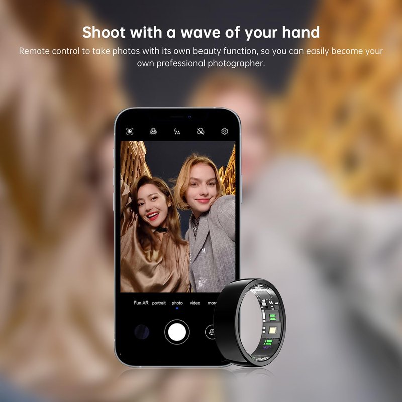 Smart Ring - Silver - Size 9 - Health Tracker with Free Subscription, Gesture Beauty Photo & Brush Video, Fitness Sleep Heart Rate Blood Oxygen Tracking Ring with Charging Case, Gifts for Women & Men
