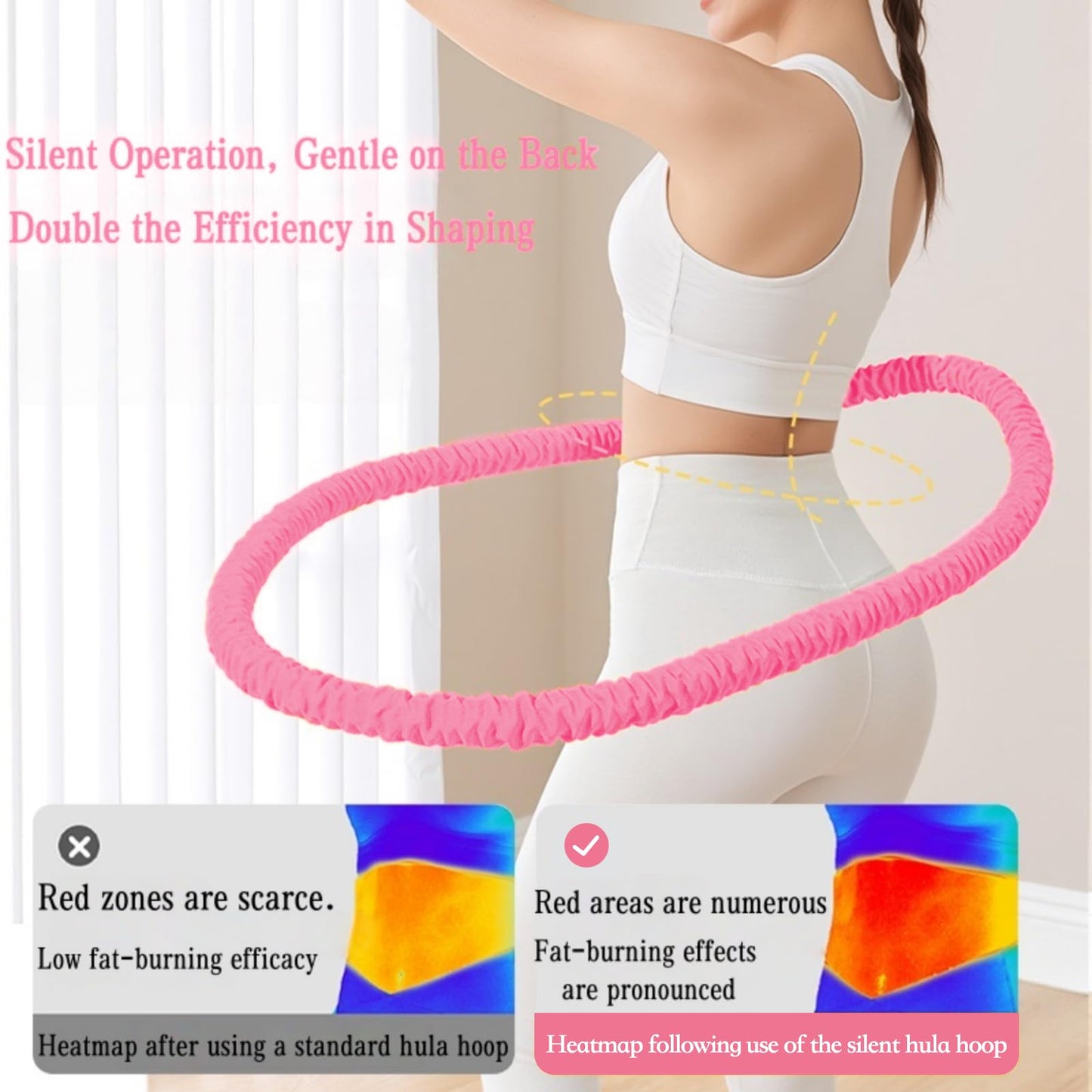 3.2lbs Soft Spring Weighted Hoop for Adults, Portable Core Workout Fitness Hoop, Quiet & Pinch-Proof Design for Effective Exercise (Pink)