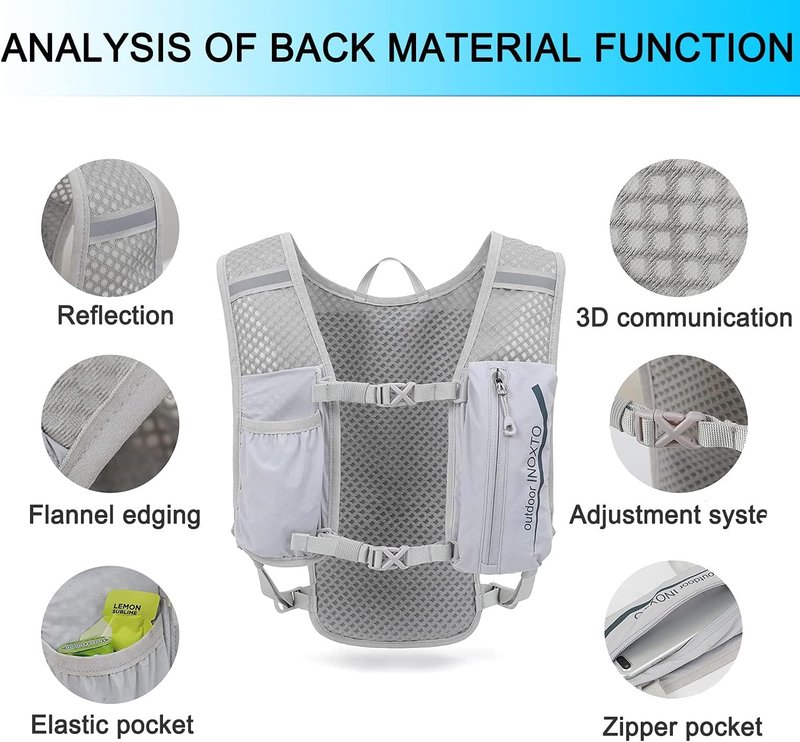 INOXTO Running Hydration Vest ,Lightweight Insulated Pack with 250ml Soft Flask Daypack for Hiking Trail Running Cycling Race Marathon for Women Men (Gray, Standard)