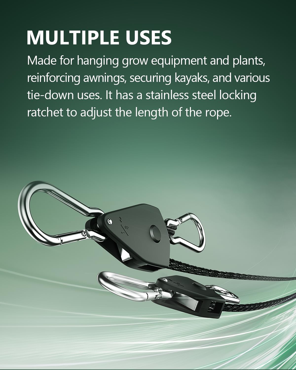 STAYGROW 4-Pack 1/8" Rope Hanger, Heavy Duty Ratchet Tie Down Strap